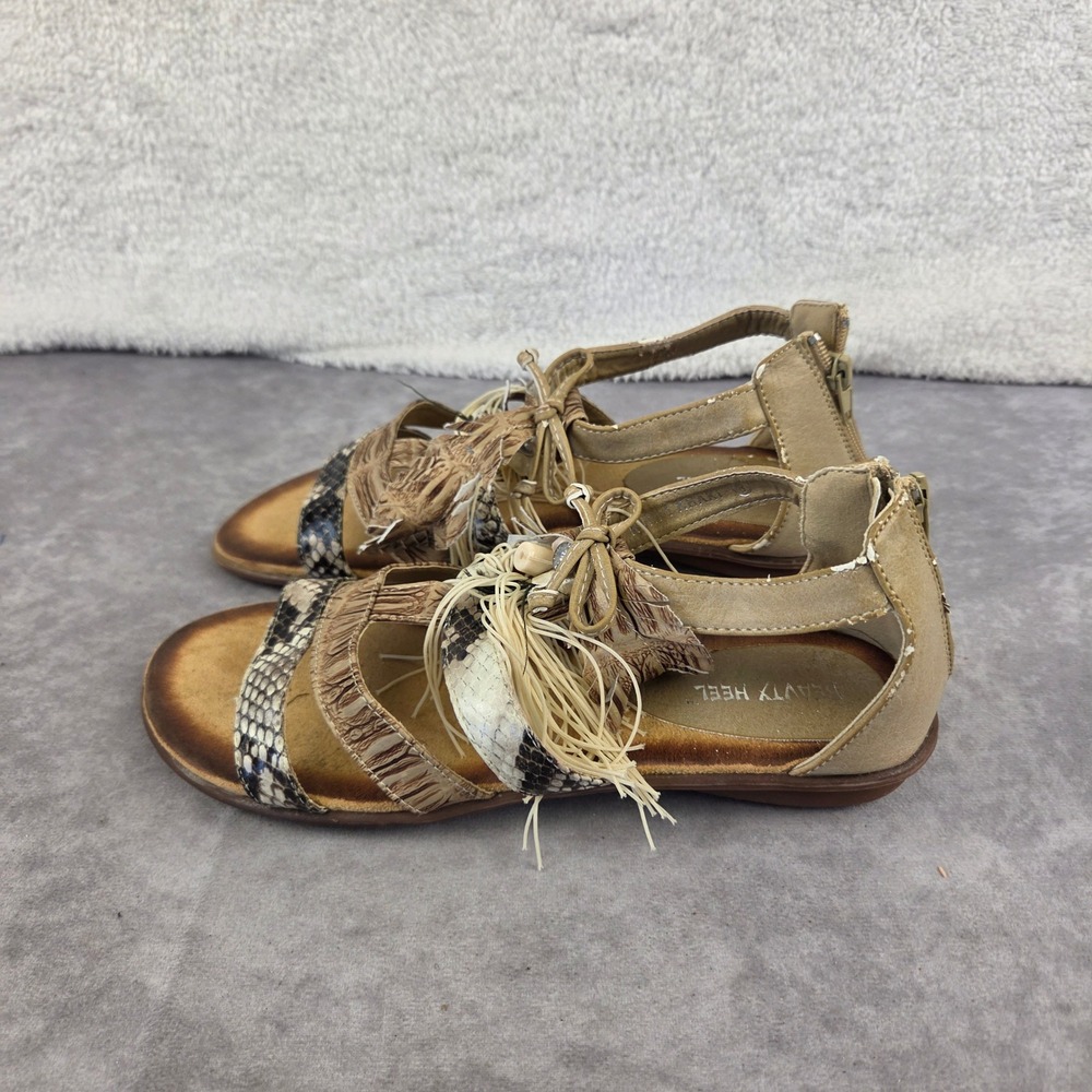 Beauty Heel Womens Tan Snakeskin Fringe Gladiator Sandals Size 8 Rear Zip Boho